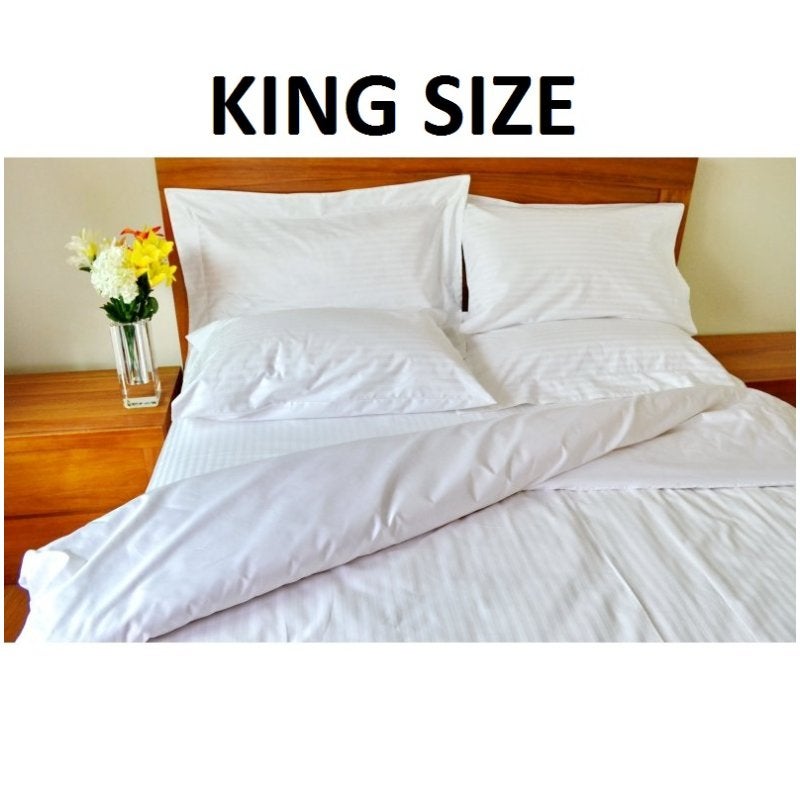 1250 TC White Stripe King Bed Quilt Cover w/ Cotton