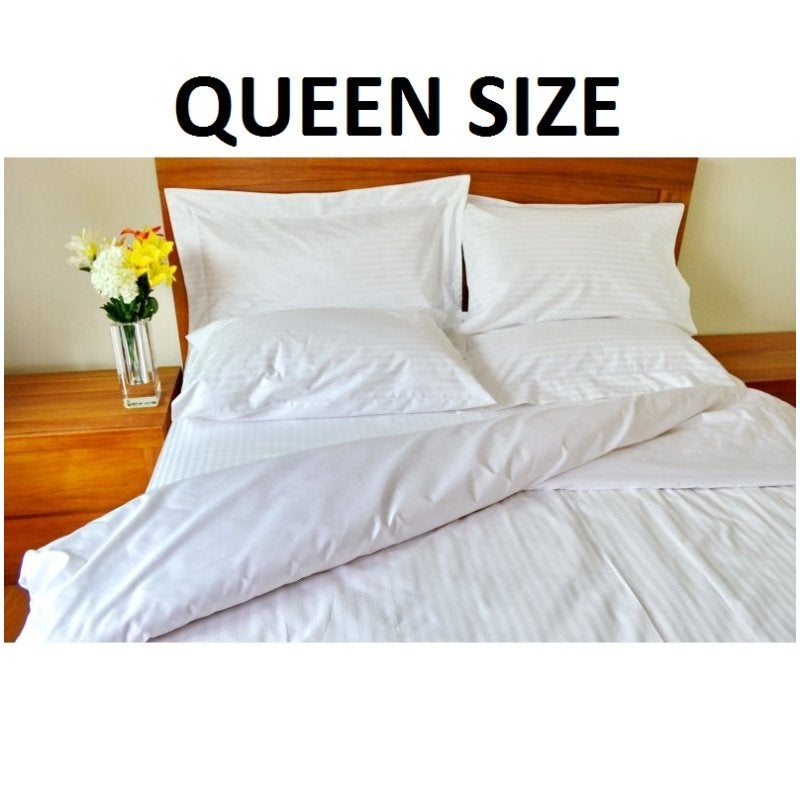 1250 TC White Stripe Queen Bed Quilt Cover - Cotton
