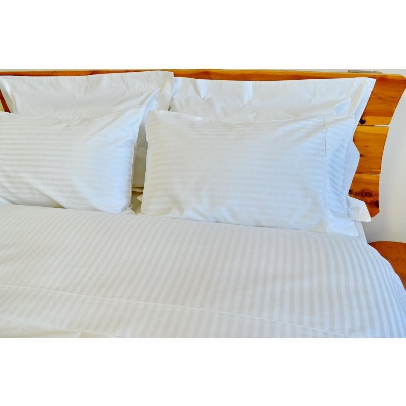 1250 TC White Stripe King Cotton Bed Sheet Set
