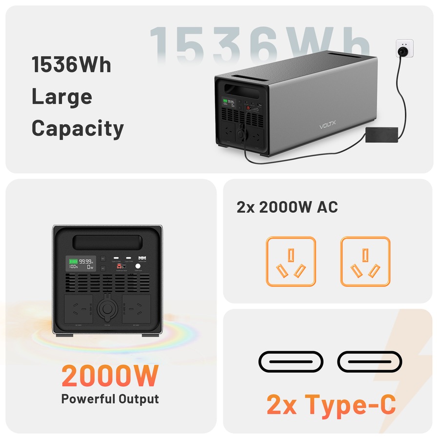 VoltX 2000W Power Station – High-Capacity 1536Wh Portable Energy for Emergencies & Outdoor Adventures