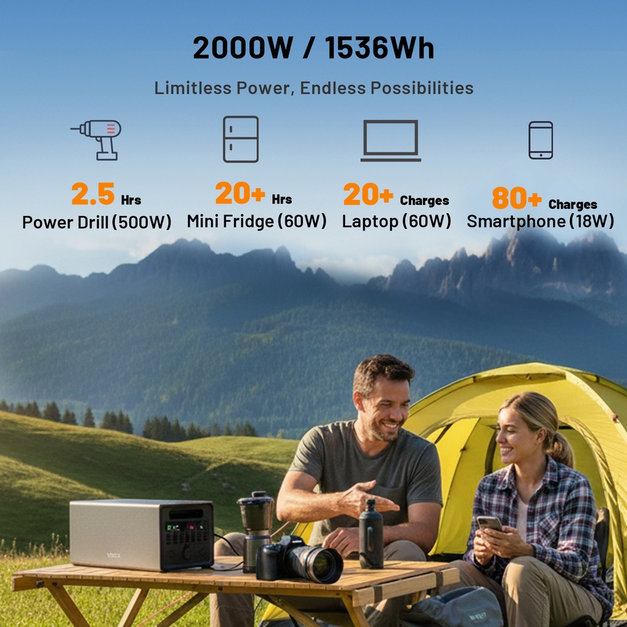 VoltX 2000W Power Station – High-Capacity 1536Wh Portable Energy for Emergencies & Outdoor Adventures
