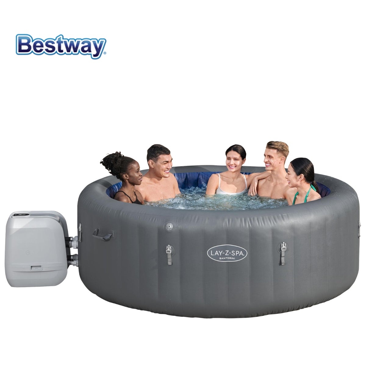 #60075 - Bestway Inflatable Spa Santorini 5-7 ppl Lay Z 180 Jets + 10 HydroJets LED Hot Tub Bathtub Pool