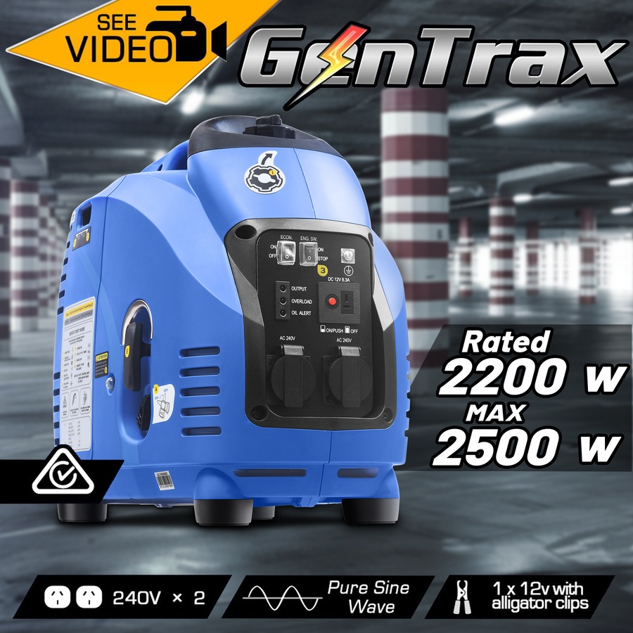 GENTRAX GT2500 Inverter Generator 2500W Max 100% Pure Sine Wave Petrol Portable for Camping Home