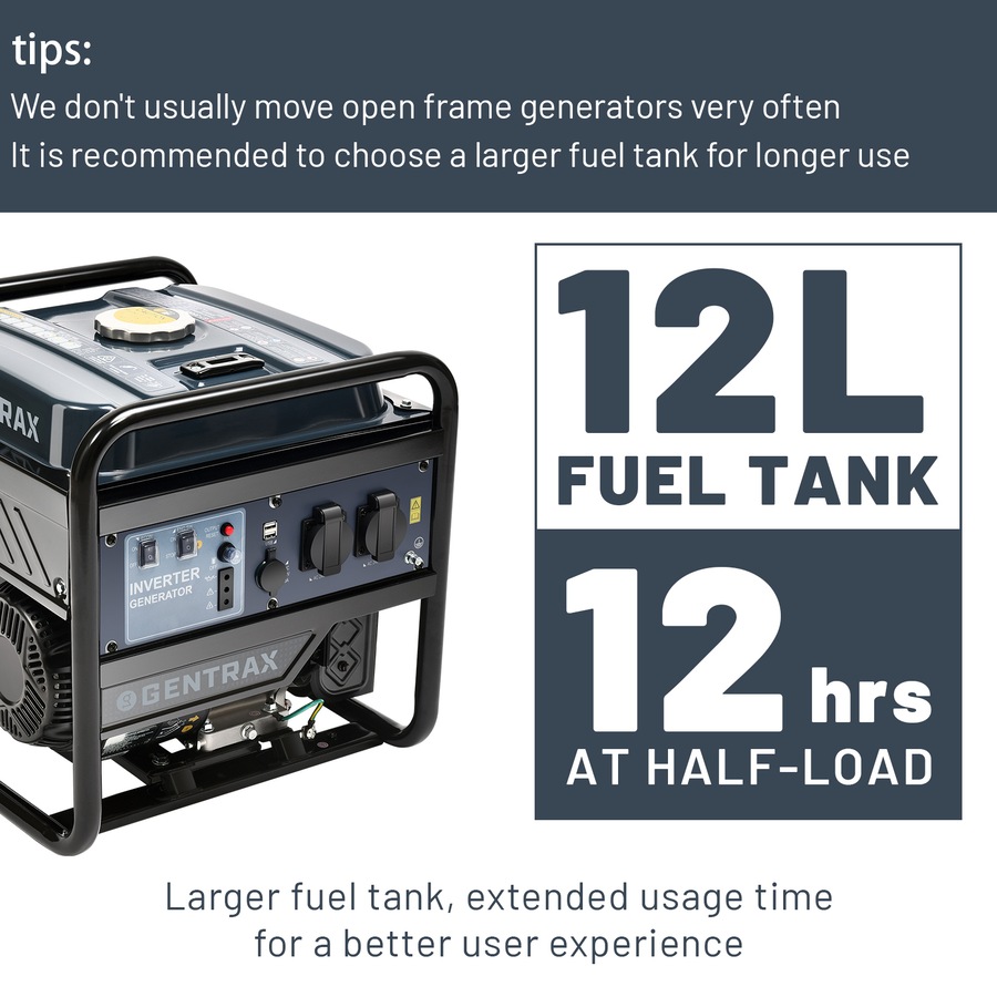 GENTRAX 3.5KW Inverter Generator 12H Runtime at 50% Load