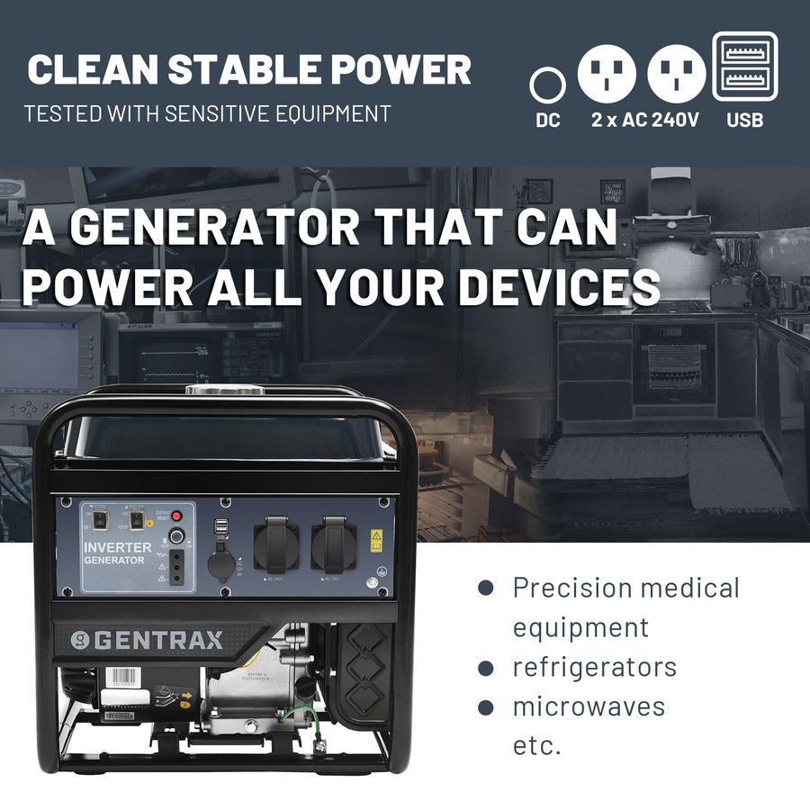 GENTRAX 3.5KW Inverter Generator 12H Runtime at 50% Load