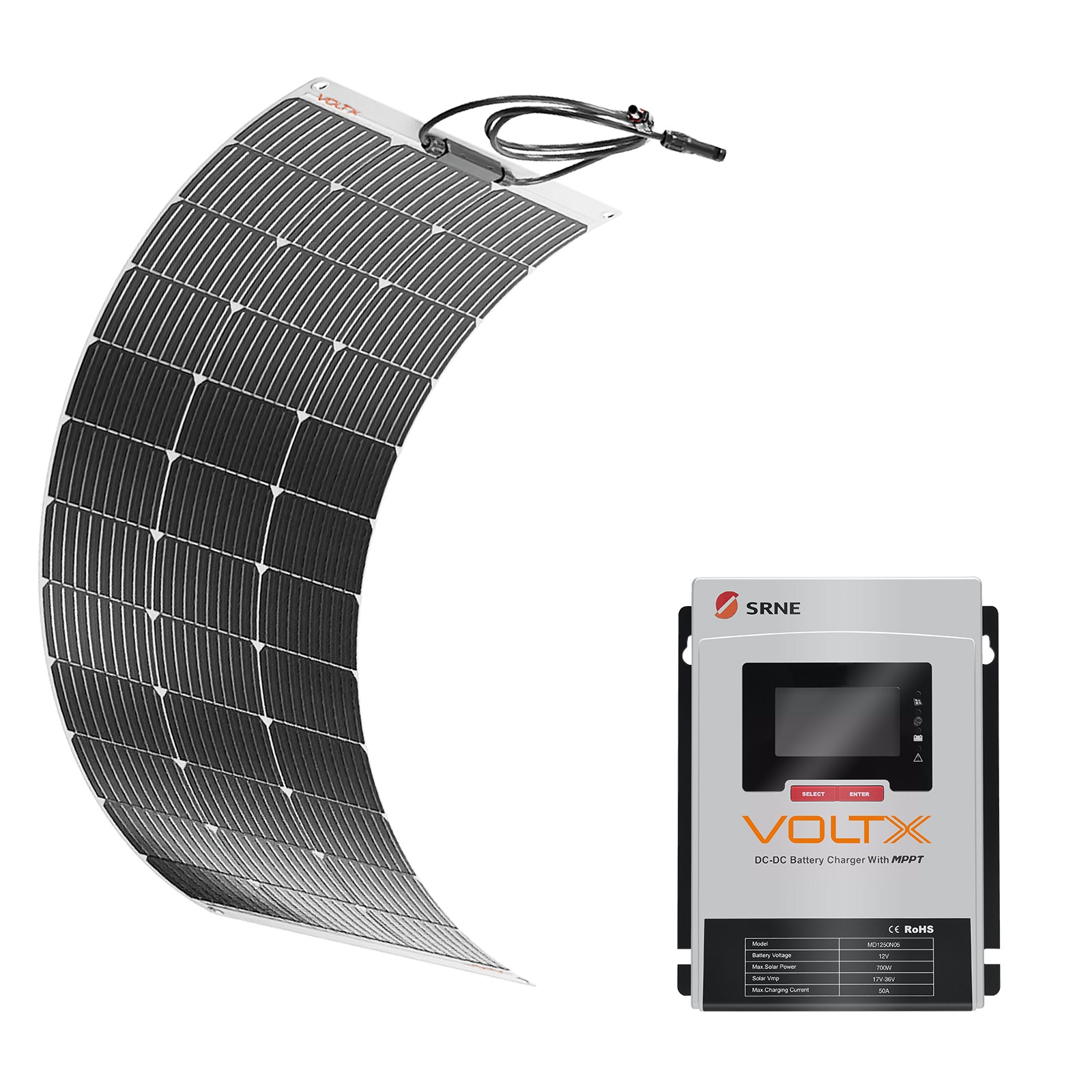 VoltX 100W Solar Panel Flexible + 50A DC to LiFePO4 Battery Charger