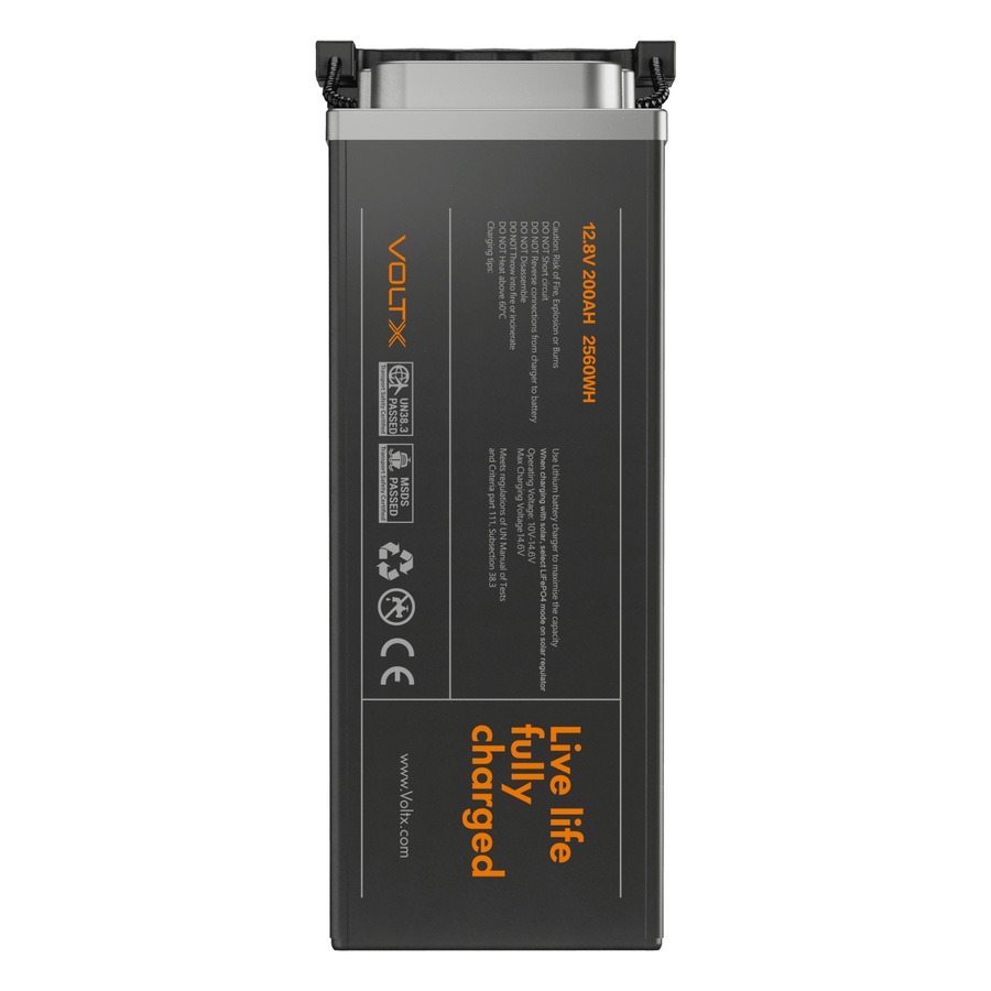 VoltX Slim 12V 200Ah LiFePO4 Lithium Battery 2560Wh — 11cm Ultra Thin, 4000+ Cycles, 150A BMS, Deep Cycle for RV, Caravan & Off-Grid, 5-Year Warranty