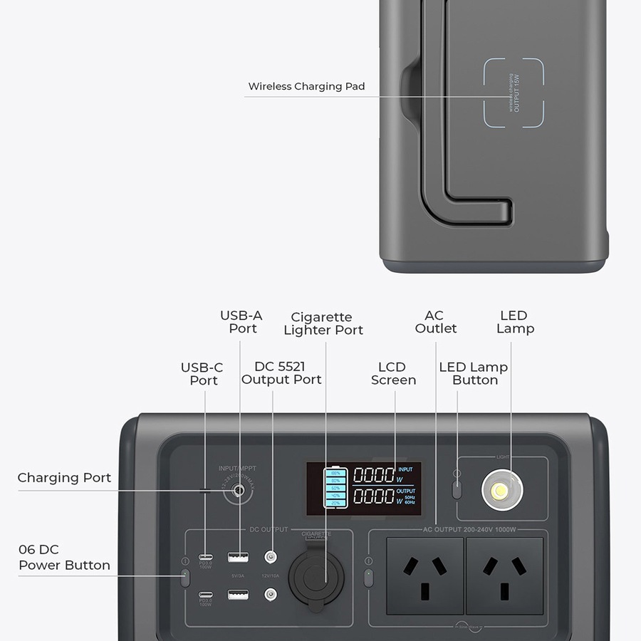 BLUETTI EB70 Portable Power Station, 1000W/716Wh LiFePO4 Battery, Support Wireless Charging, Solar Generator