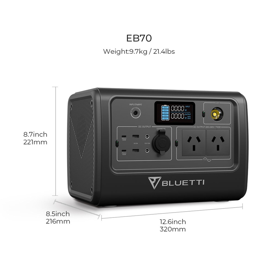 BLUETTI EB70 Portable Power Station, 1000W/716Wh LiFePO4 Battery, Support Wireless Charging, Solar Generator