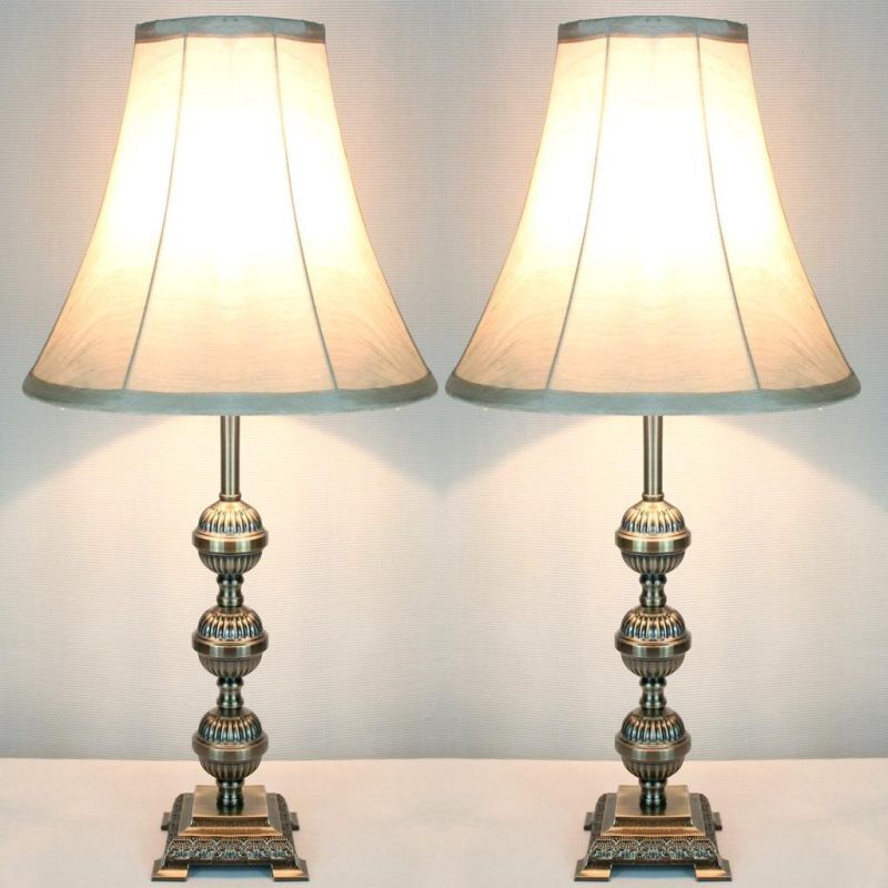 2x Vintage Bedside Table Lamps w/ Bead Style Base