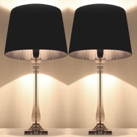 Two Modern Bedside Lamps with Black Shades