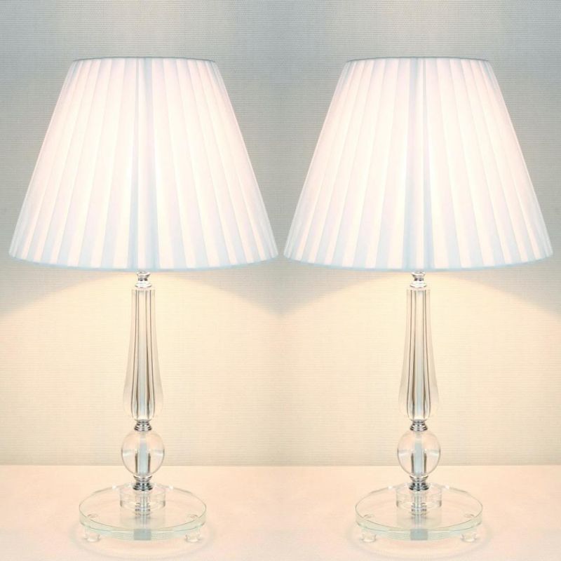 2x Designer Bedside Table Lamps - White Shades