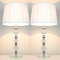 2 Vintage Bedside Table Glass Base Lamps w Shades