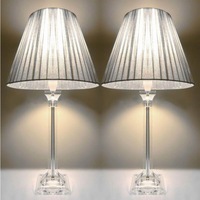 2x Acrylic & Ribbon Bedside Table Lamps in Silver