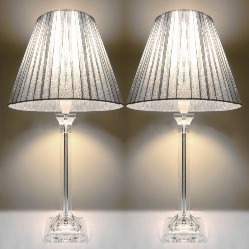 2x Acrylic & Ribbon Bedside Table Lamps in Silver