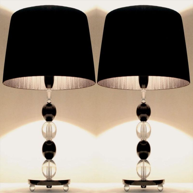 2x Modern Two Tone Bedside Table Lamps in Black