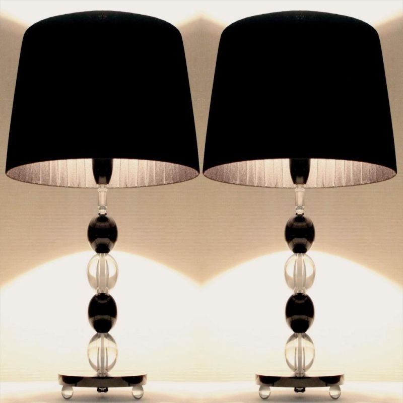 2x modern two tone bedside table lamps in black