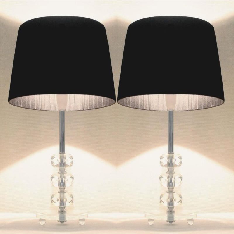 2x Modern Designer Bedside Lamps - Black Shades