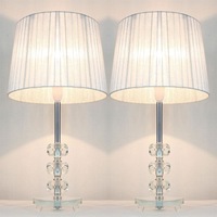 2x Glass & Ribbon Shade Bedside Lamps Silver 45cm
