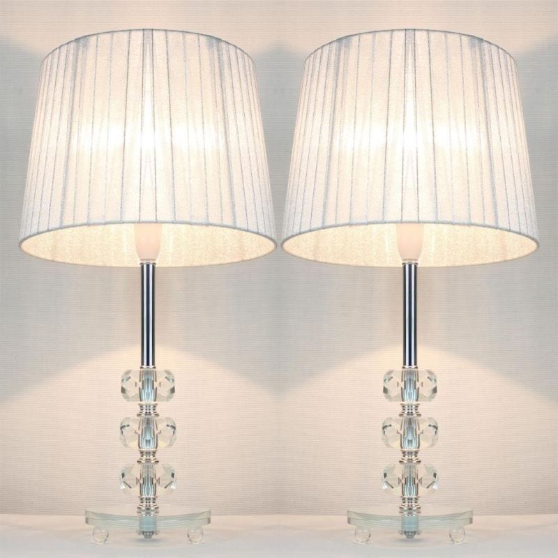 2x Glass & Ribbon Shade Bedside Lamps Silver 45cm | Buy Table & Desk