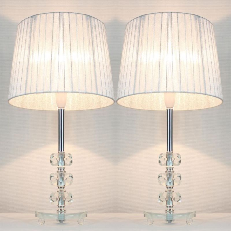 2x Glass & Ribbon Shade Bedside Lamps Silver 45cm