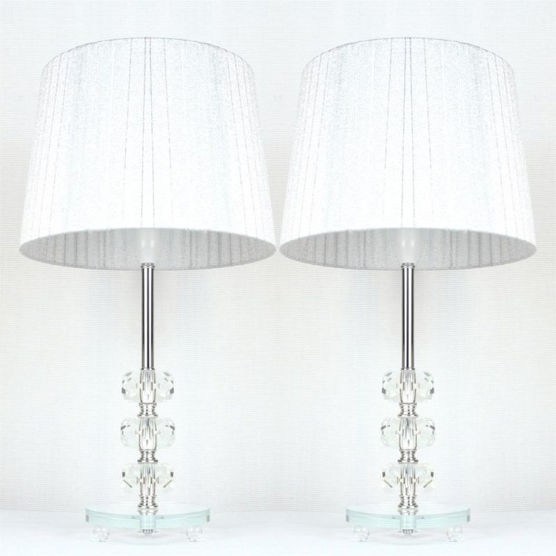 2x Glass And Ribbon Shade Bedside Lamps Silver 45cm Buy Table And Desk