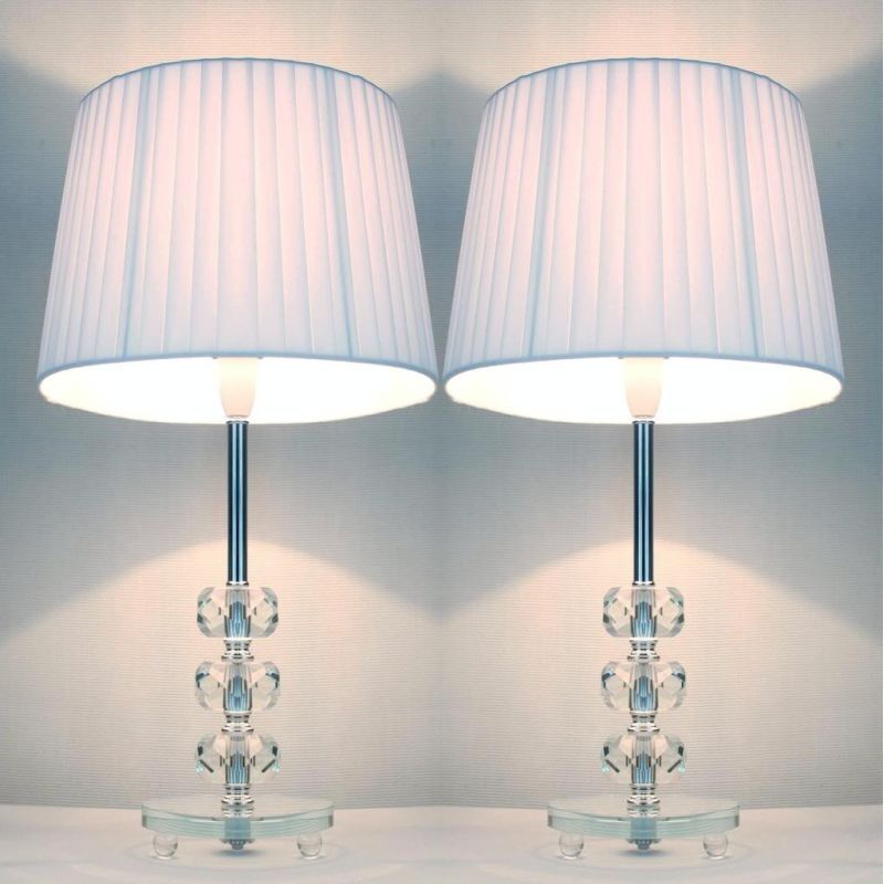 2x Modern Designer Bedside Lamps - White Shades