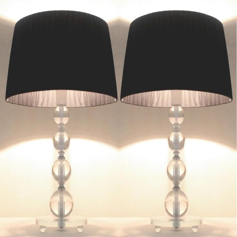 2x Bulb Stand Bedside Table Lamps with Black Shades