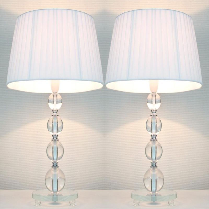 2x Bead Acrylic Bedside Table Lamps w/ White Shades