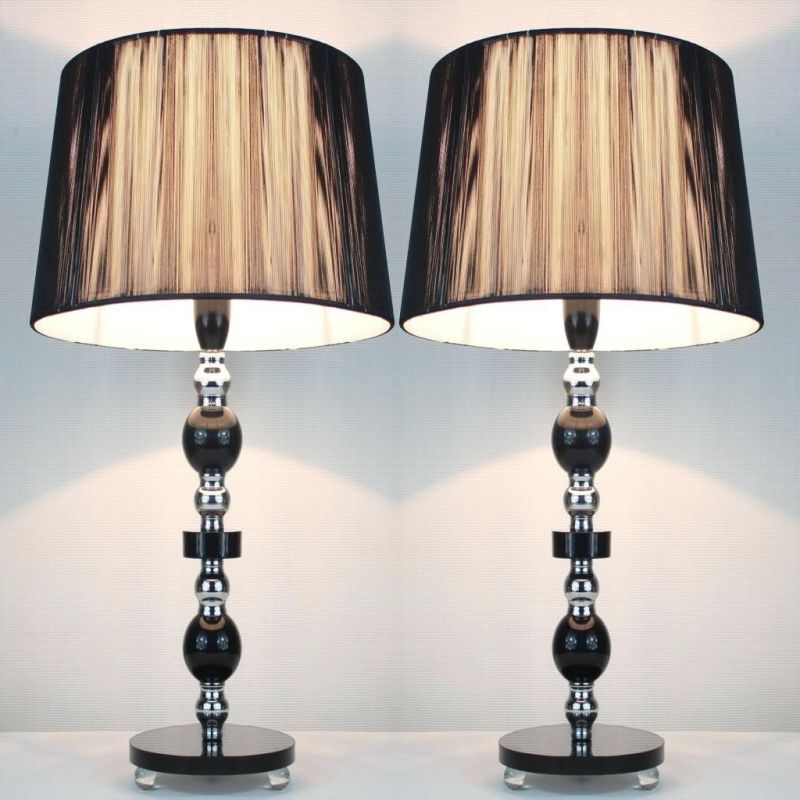 2x Designer Table Lamps w/ Black Shades 45cm