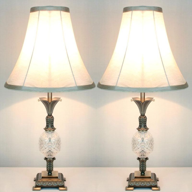 2x Vintage Bedside Table Lamps w/ Glass Metal Base