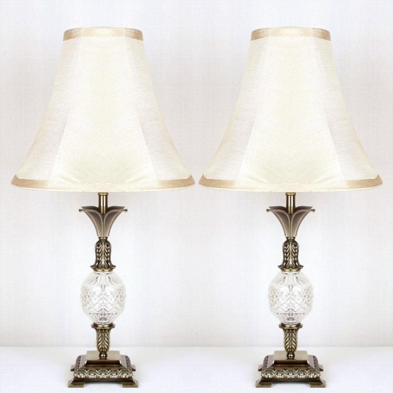 Buy 2x Vintage Bedside Table Lamps w/ Glass Metal Base - MyDeal