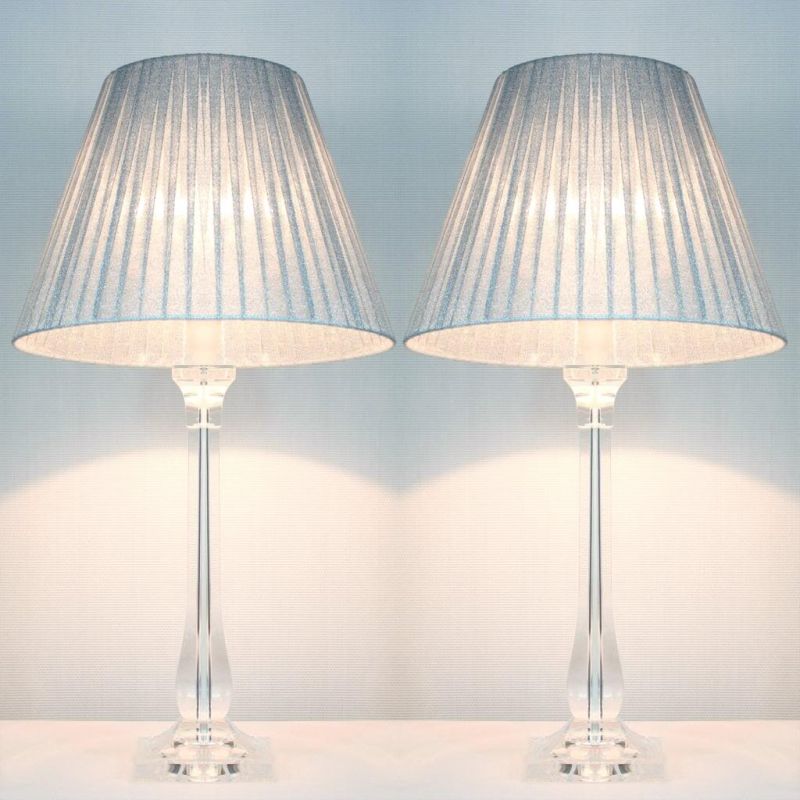 2 Classic Bedside Table Lamps w Silver Shades