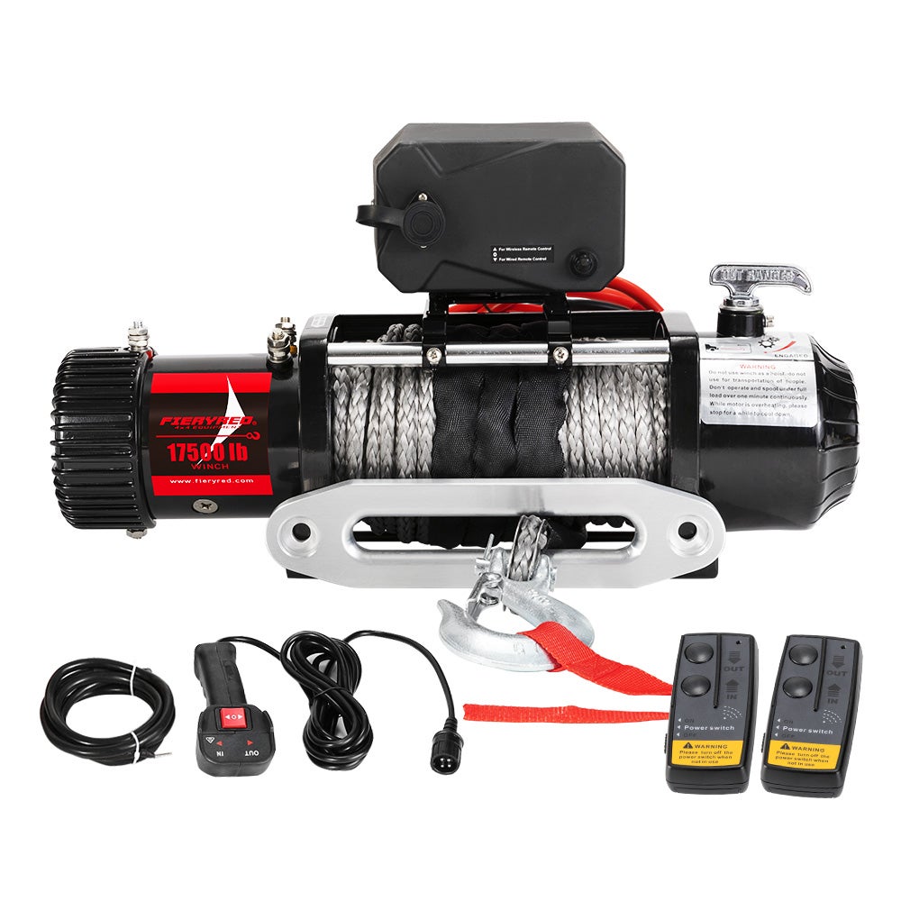 FIERYRED 17500LBS Wireless 12V Electric Winch Synthetic Rope 4WD 4x4 Recovery 12000lb