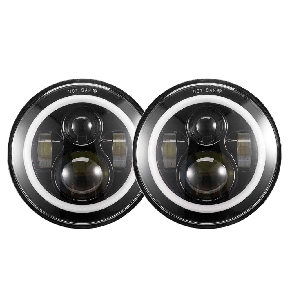 LIGHTFOX 2x 7 inch LED Headlights Hi-Lo Beam Halo Angel Eyes Jeep Wrangler GQ Patrol