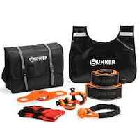 BUNKER INDUST 4WD Complete Recovery Kit Off Road Snatch Strap Dampener 4x4 10PCS