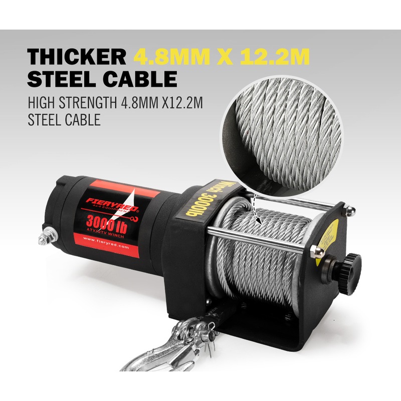 FIERYRED 3000LBS/1361kg Electric Winch Car Steel Cable 12V Wireless
