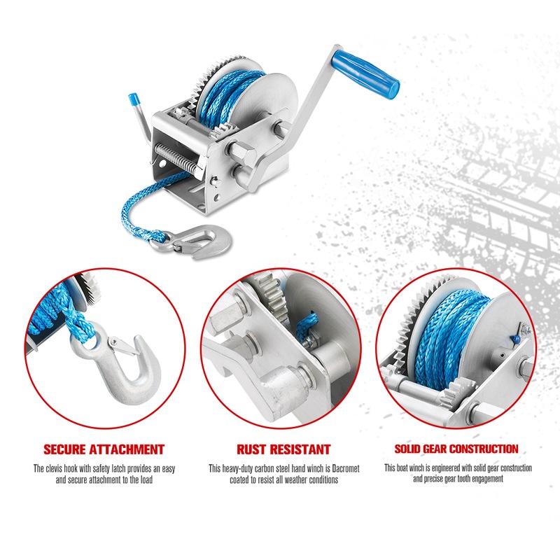 Hand Winch 2000KG/4410LBS 3 Speed Dyneema Synthetic Rope Boat Car