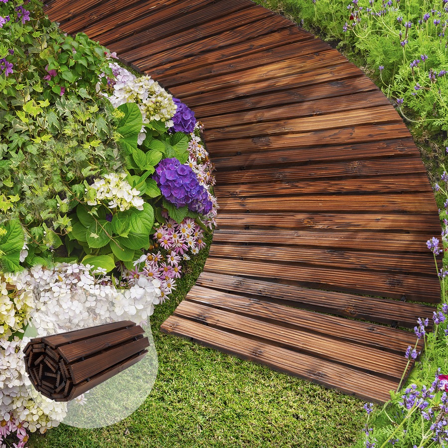 Buy Path Way Buy Livsip Garden Wooden Pathway 8ft Roll-Out Curved Wood Walkway ...