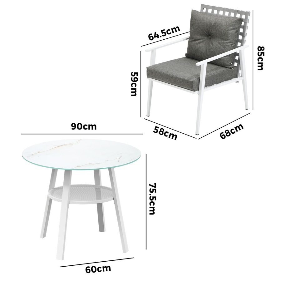 Livsip Outdoor Dining Set 2 Seater Patio Furniture Rattan Armchair Glass Table