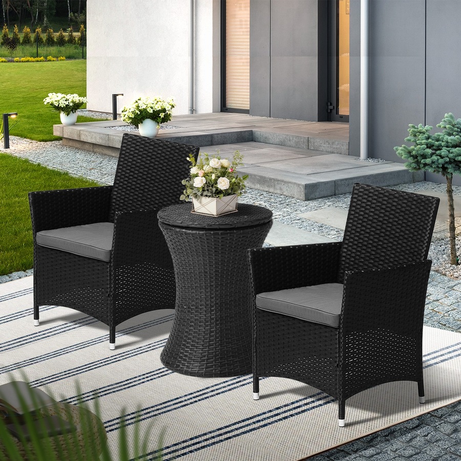 Livsip Outdoor Patio Set Ice Bucket Table Black Bistro Setting 3pcs