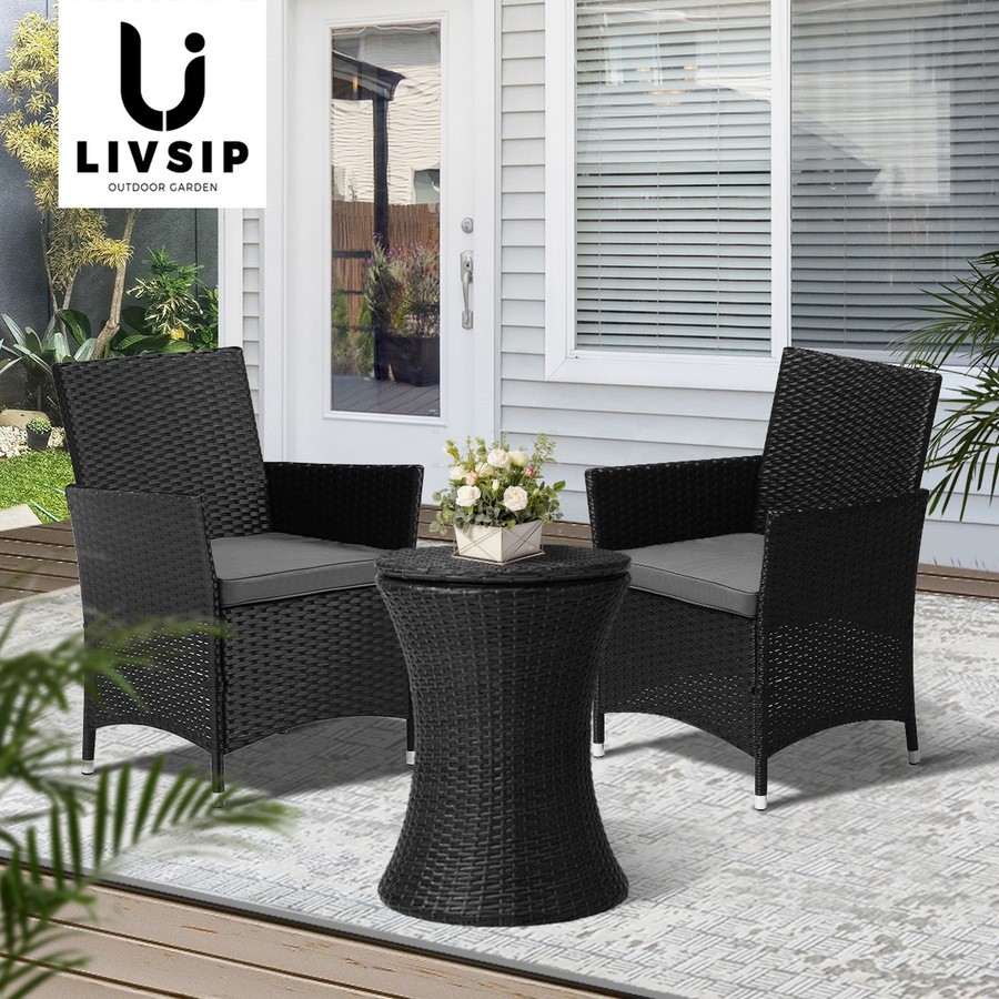Livsip Outdoor Patio Set Ice Bucket Table Black Bistro Setting 3pcs