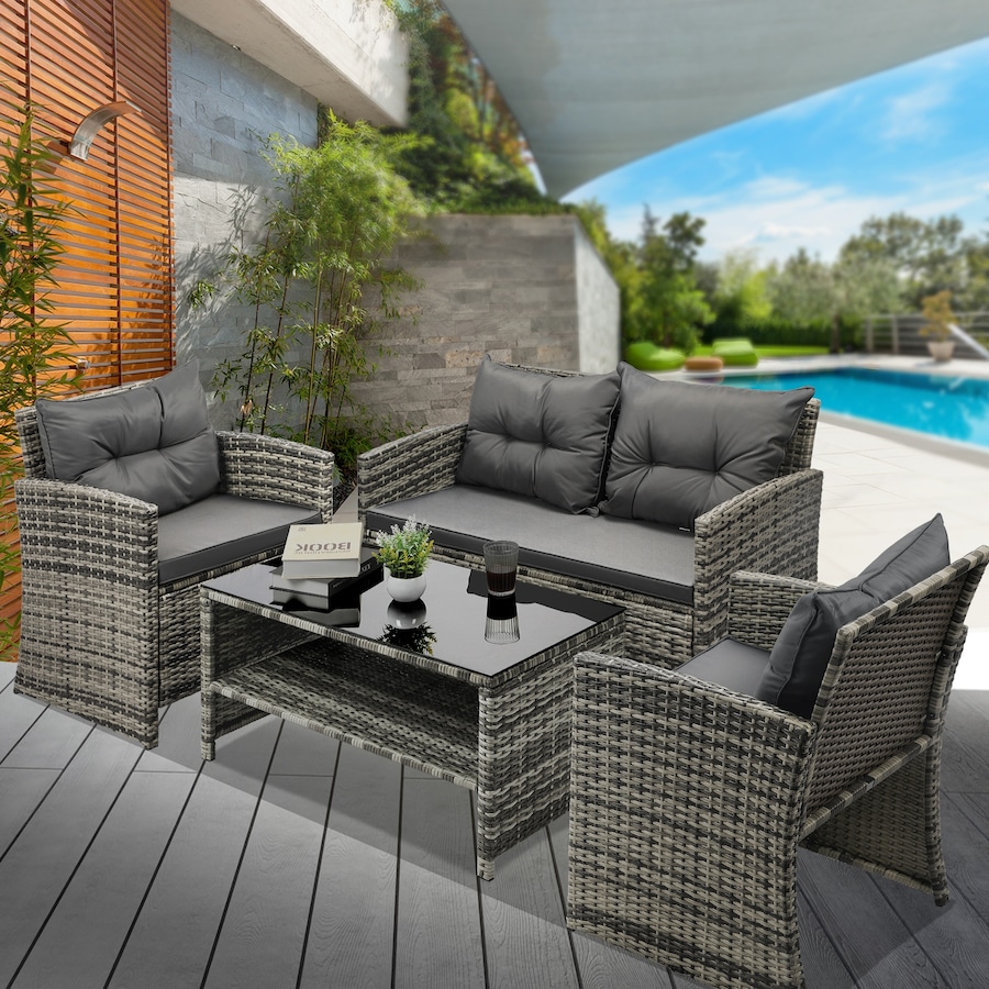 Livsip Outdoor Sofa Set Patio Furniture Wicker Table Chair Garden Lounge 4Piece