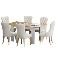 Oikiture 160cm Extendable Dining Table with 6PCS Dining Chairs Velvet Beige
