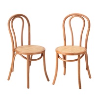 Oikiture 2PCS Dining Chair Solid Wooden Chairs Ratan Seat Beige