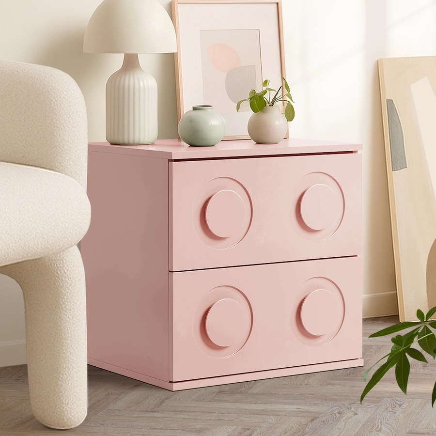 Oikiture 2x Bedside Table 2 Drawers Nightstand Side Storage Cabinet Pink