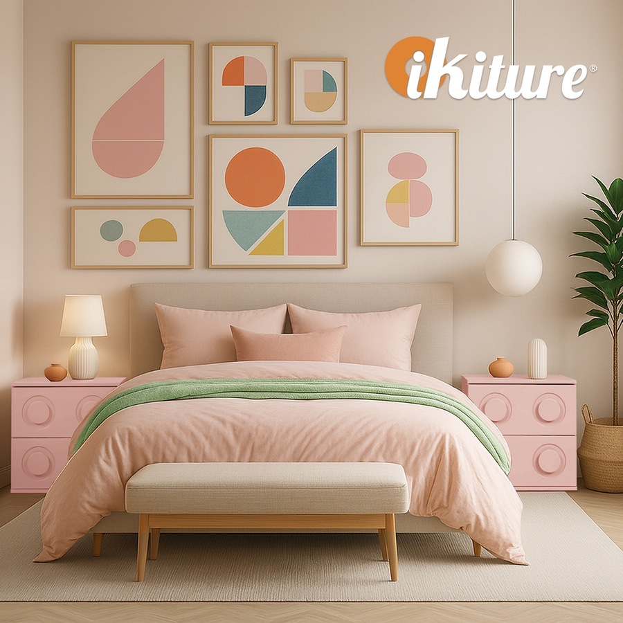 Oikiture 2x Bedside Table 2 Drawers Nightstand Side Storage Cabinet Pink