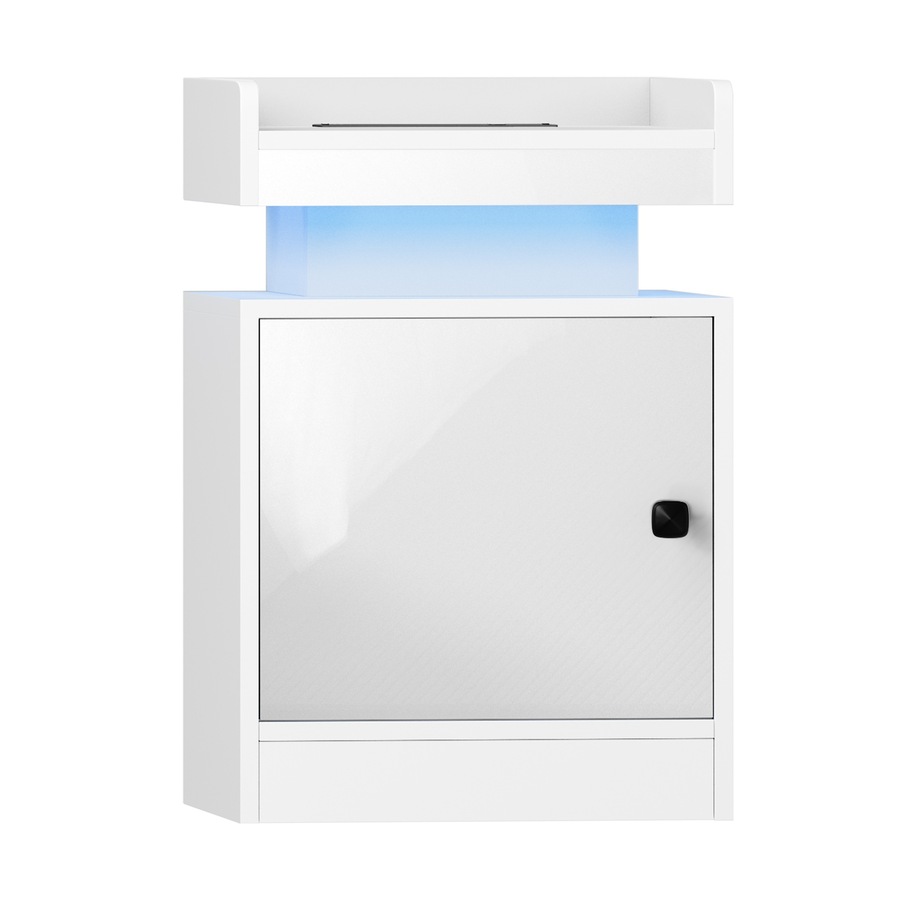 Oikiture 2x Bedside Table LED Nightstand USB Charging Station Side Table White