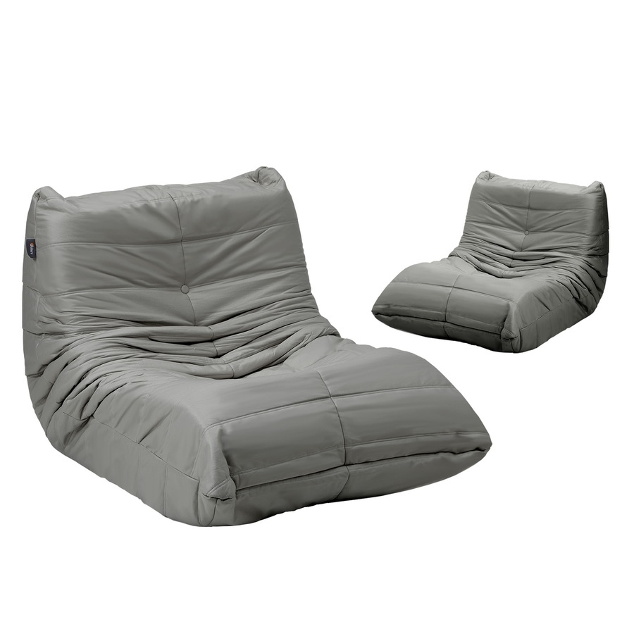 Oikiture 2X Floor Sofa Lounge Caterpillar Couch Single Accent Chair Pouffe Grey