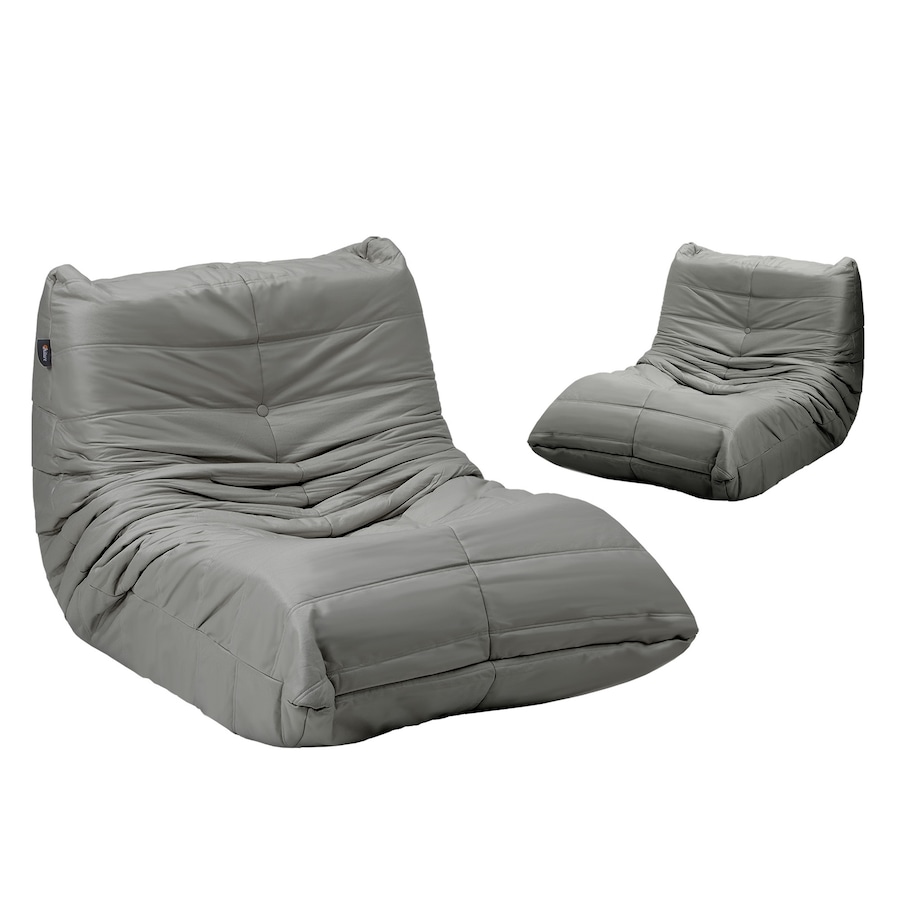 Oikiture 2X Floor Sofa Lounge Caterpillar Couch Single Accent Chair Pouffe Grey